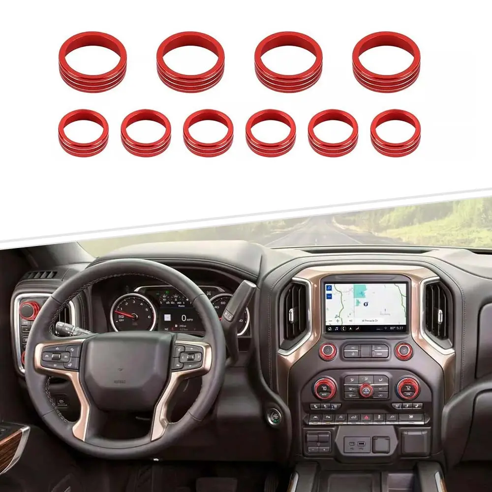 Car Interior Center Console Knob Trim Ring, Car Decorations, Automotive Accessory for 2019+ Chevy Silverado, 2020+ Suburban, 2021+ Tahoe, Car Interior Accessory