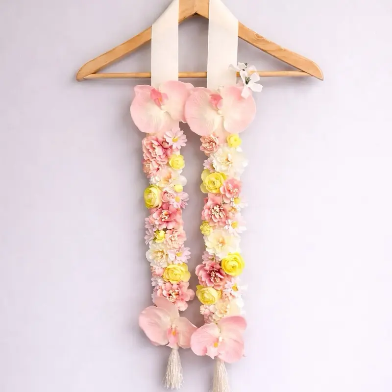 Blush Bloom Sash - Handmade Floral Graduation & Celebration Sash with Pink Ivory Orchids & Yellow Flowers for Special Occasions