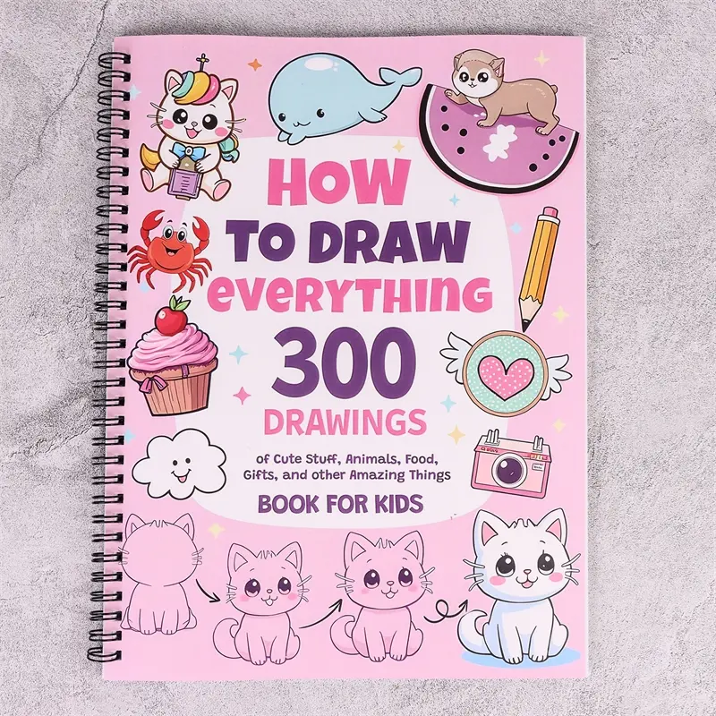 How to Draw for Beginners, Step-By-Step Simple Guides, Cute Animals Food Gifts More, Doodle Books, 300 Pages Drawing Tutorial Book