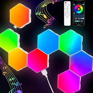 Hexagon Lights (8 Pack) LED Wall Panels,  RGB Gaming Lights with APP,  Modular Panel Hex Tiles Push Glide Expansion Shapes Lights