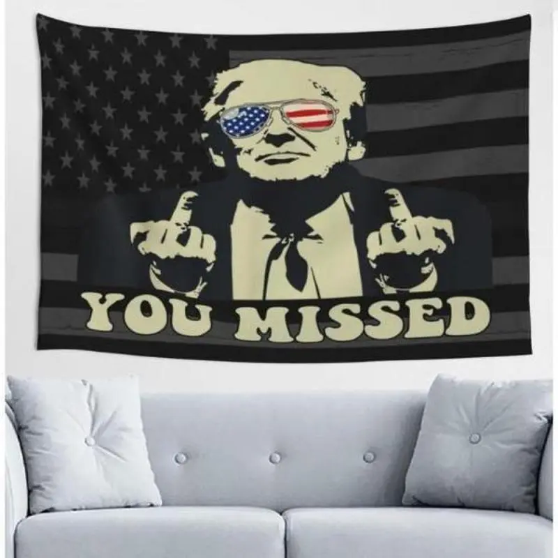 Trump You-Missed Tapestry Trump 2024 Fight Fight Fight MAGA Convicted 47 Felon Tapestry Sign Flag for Wall Decor Trump for President Bannerhalloween decor bedroom,Aesthetic Cotton Linen Wall Tapestry,Motivational Cotton Room Flag,Weed-Inspi