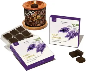Magic Lavender Incense Bricks (2 x 9 Bricks) & Rainbow Exotic Burner by Aromafume | Made with Pure Lavender | Ideal for Meditation, Relaxation, or Yoga | Natural, Low Smoke, Non-Toxic Incense Bricks