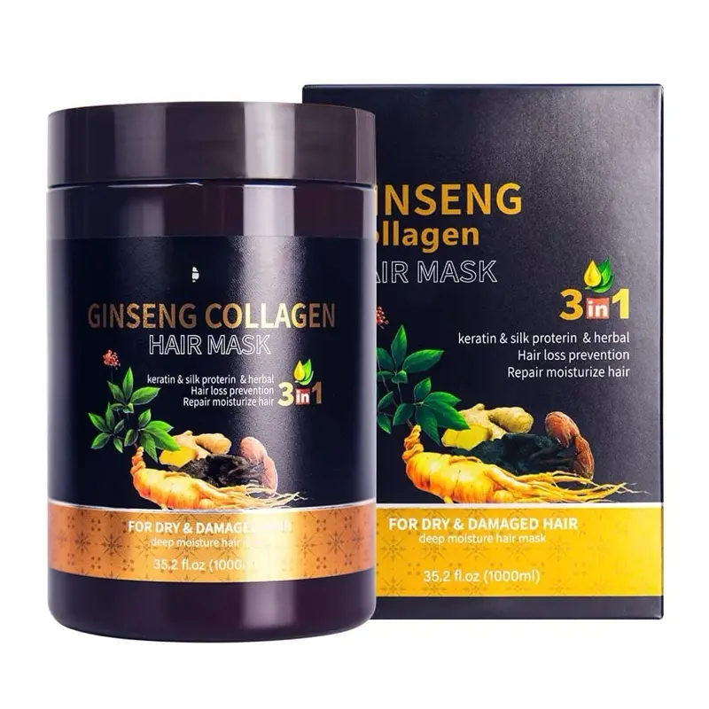 1000ML Collagen Ginseng Hair mask  Keratin Silk proterin and herbal hair mask  , Nourishes and shines hair , hair loss prevention oil , volumizing and thickening hair mask