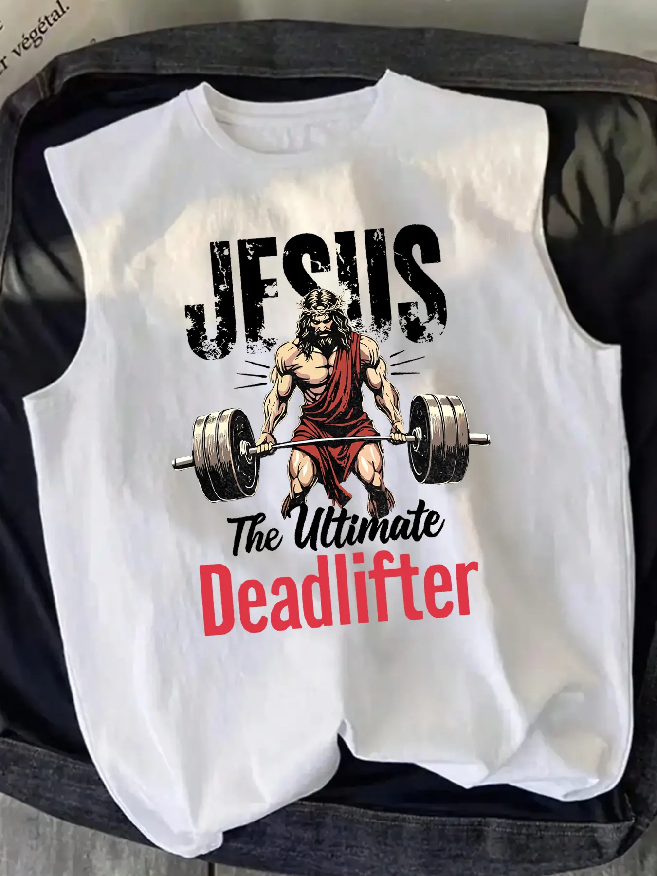 Men's Trendy Jesus Lifting Weights Print Vest, Casual Sleeveless Sport Tank Top, Ideal for Summer Outdoor Activities & Fitness, Fashionable & Versatile