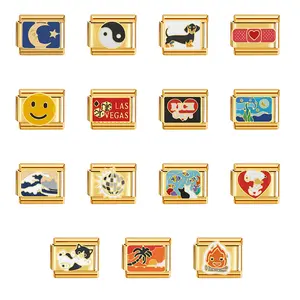 FASHION4U - Italian Charm Store Italian Charm Bracelet 9mm Diy Gold Color for Rich Guy, Ocean and Beach
