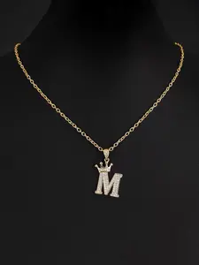 Rhinestones Decor Crown & Letter Design Pendant Necklace for Women & Men, Stainless Steel Jewelry, Fashionable Jewelry, for Party, Daily Clothing Decor, Birthday Gift