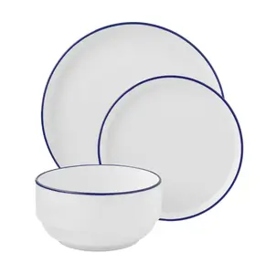 12-Piece Blue Rim Stoneware Dinnerware Set