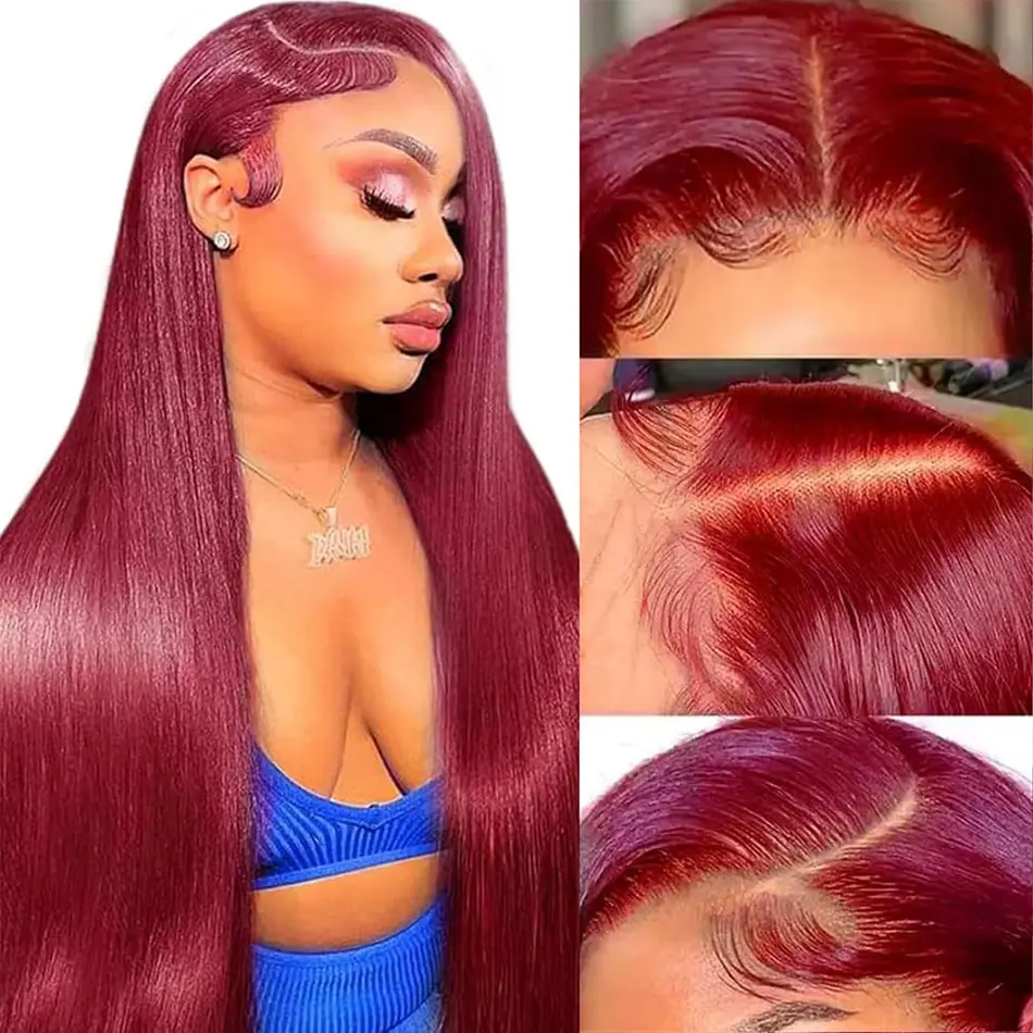 ITODAY 13X6 HD Lace Front Wigs Human Hair Wigs  99J  Red Burgundy Colored  13X6 HD Transparent 613 Blonde  Pre Plucked Lace Frontal P4/27 Highlight Human Hair Straight Wigs Honey Blonde Straight  Wigs