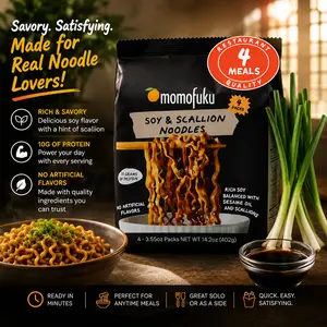 David Chang Soy & Scallion Ramen Noodles - 4-Pack Restaurant-Quality Instant Noodles with More Sauce, 10g Protein, Low-Carb Staple
