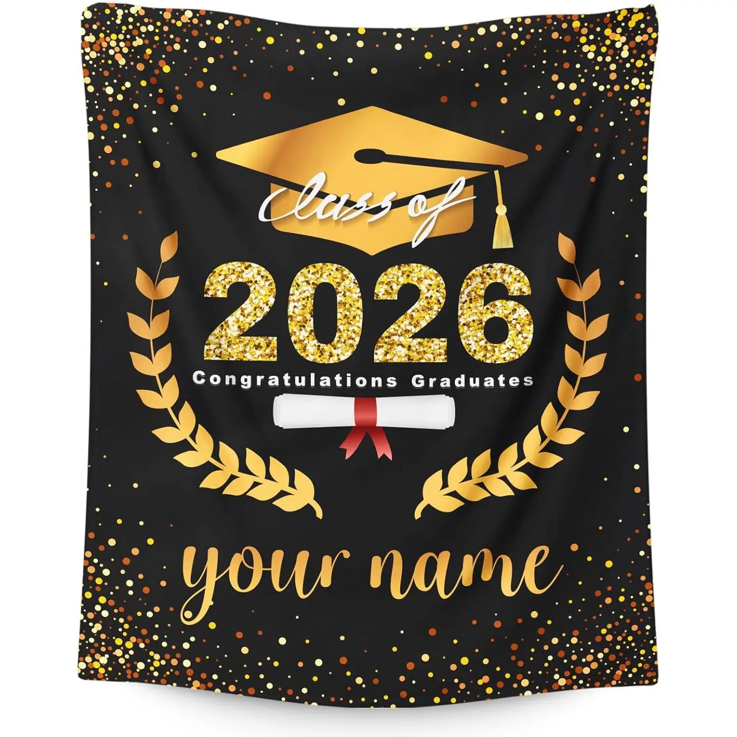 Personalized Graduation Motif Blanket - Custom Name Note, Couch Decor, Heartfelt Gift for Class of 2026, Giftable Throws, Personalized Blankets