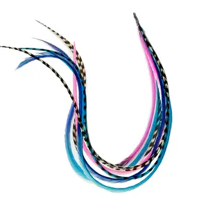 Feather Hair Extension – Mermaid Mix, Seven Thin Genuine Rooster Feathers Bonded Together, Ranging from 7 to 10 Inches, One Extension