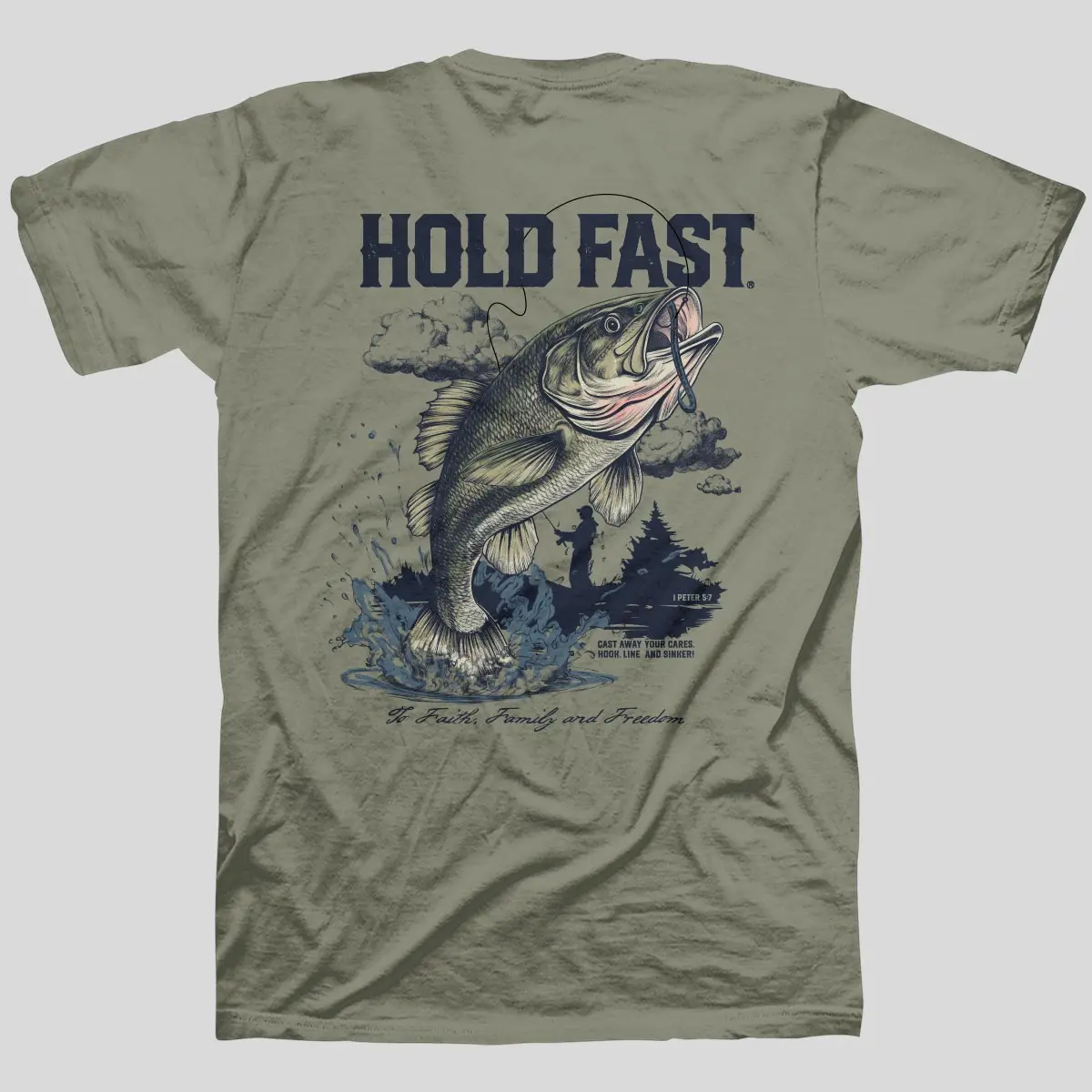 Men's Christian Fishing Graphic Tshirt, Casual 100% Cotton Tops with Scripture, Faith-Based God's Word Design for Outdoorsmen