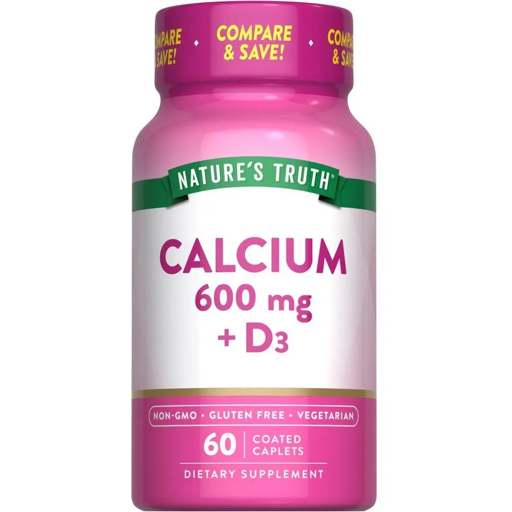 Nature's Truth Calcium 600 mg with Vitamin D3 800 IU - 60 Coated Caplets - Vegetarian, Non-GMO & Gluten Free Supplement