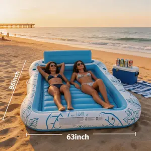 XXL Inflatable Tanning & Swimming Pool for Adults, 86''x63'' Home & Garden Outdoor Relaxation Pool with Pillow, Sprinkler and Cup Holder lounger float