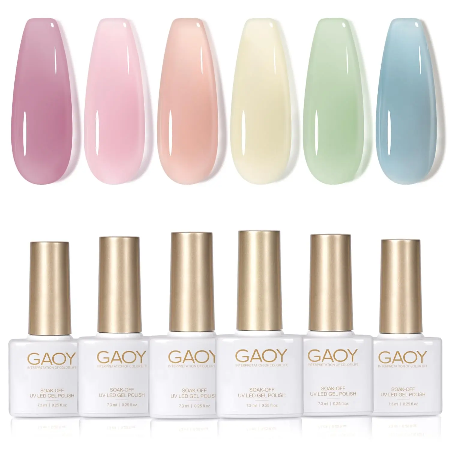 GAOY Jelly Green Gel Nail Polish Set, 6 Sheer Spring Colors, Summer Days | Transparent Green Blue Yellow Colors Gel Nail Polish Kit, UV/LED Cure Required, Easy DIY Manicure at Home