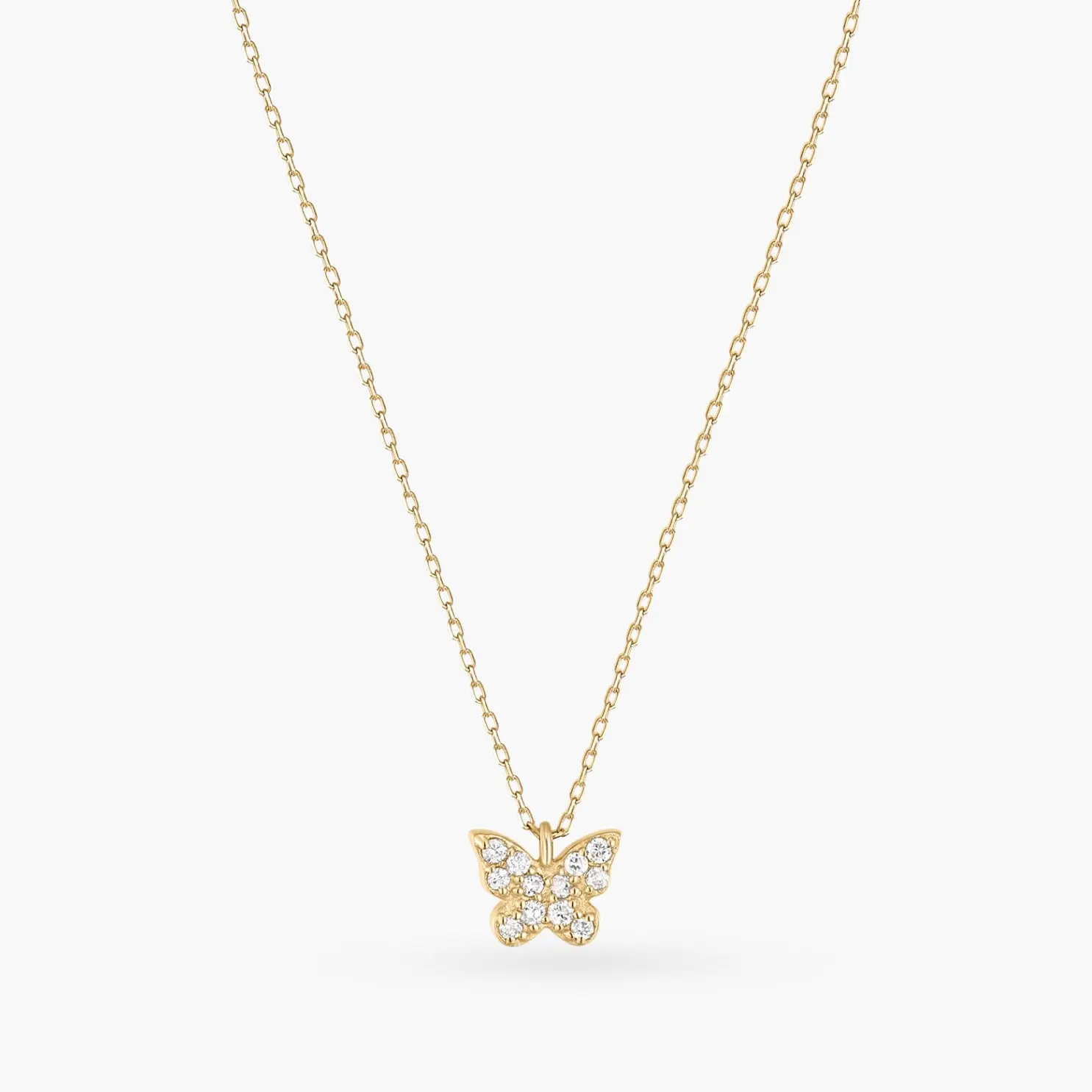 14K Gold Diamond Butterfly Dainty Necklace