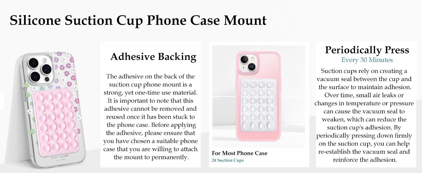 2 Pack Silicone Suction Smartphones Case Mount with Strong Non Slip Sticky Grip Holder for Selfies Videos Light Pink and Translucent