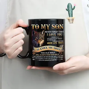 To My Son Letter Pattern Ceramic Coffee Mug – Heartfelt 11oz Cup – Thoughtful Gift for Home and Office Use