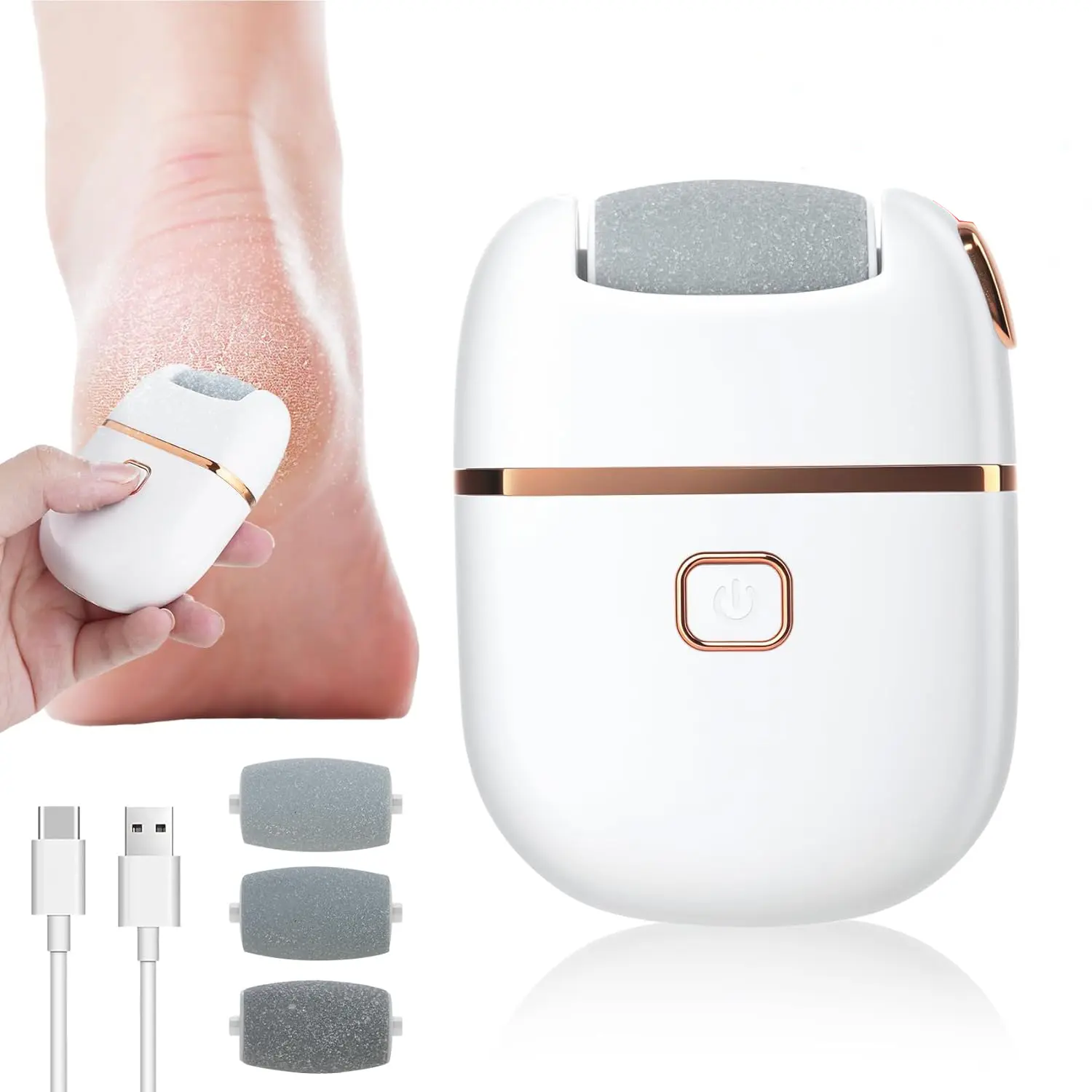 Electric Foot Callus Remover - Rechargeable Foot File & 2 Counts Polishing Heads, Foot File Tool for Calluses, Hard Skin, Pedicure Tool - Manicure