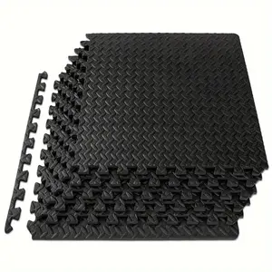 8-piece set - Interlocking foam tile performance floor mat, EVA home gym sports floor mat, suitable for all sports or equipment, black