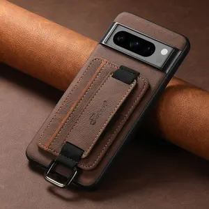 SUTENI Faux Leather Phone Case Wrist Strap Ring Buckle Card Holder Stand For Google Pixel 10ProXL 9 8A 7 6 For Unisex Relatives Friends and Elders Holiday Gift