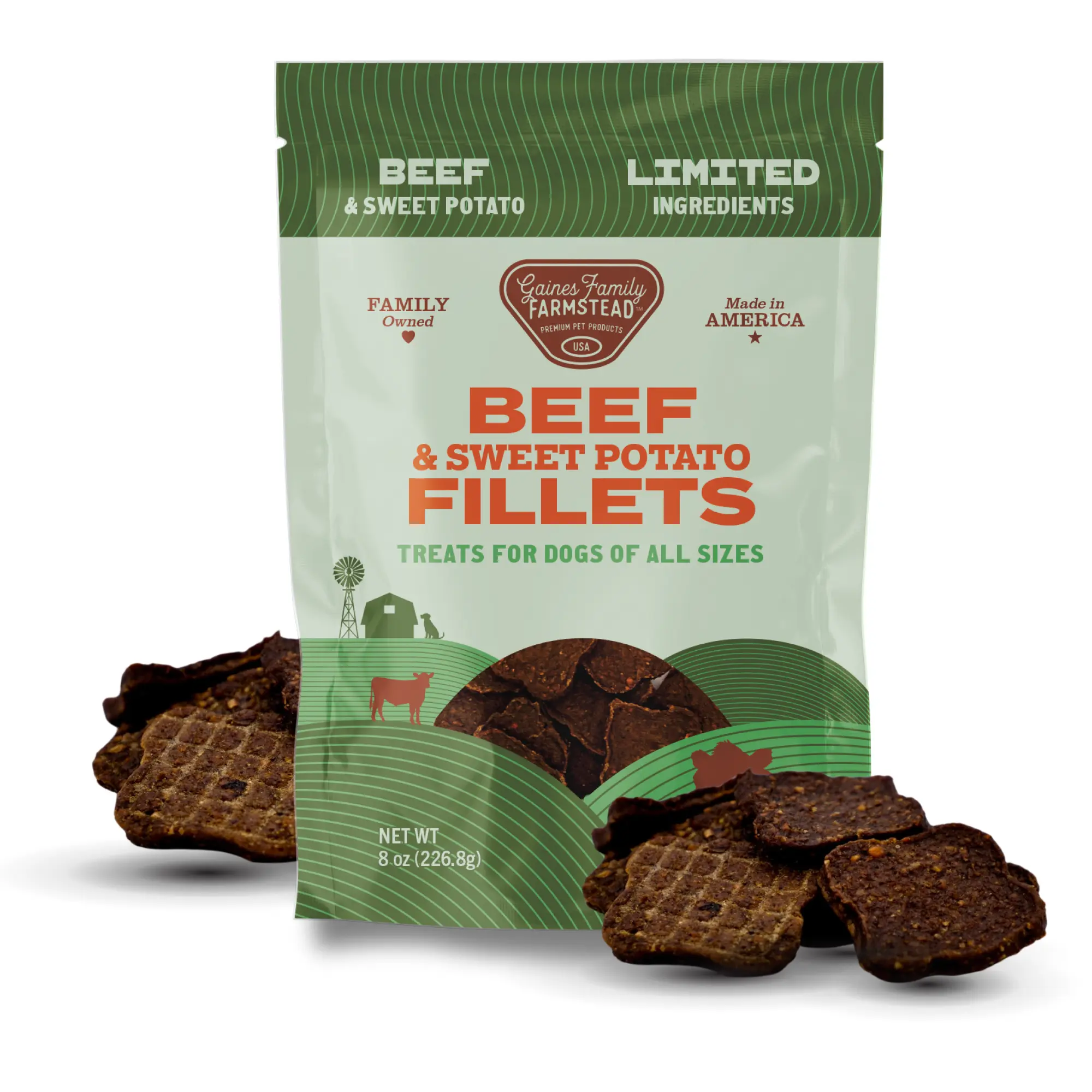 Gaines Family Farmstead Beef & Sweet Potato Fillets for Dogs - Limited Ingredient, High-Quality Protein, Grain-Free, Made in USA, 8 oz