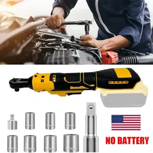 Professional 3/8" Brushless Ratchet Wrench Compatible with Dewalt 20V, Cordless, LED Light & Socket Set Included