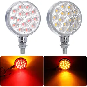 Double-Face Pedestal Fender Light Round Amber Stud Mount, 3 Inch 30 LED Clear Lens Rear Stop Turn Tail Signal Trailer Light For Semi Truck,Peterbilt,Kenworth,Freightliner,Towing Truck 2 Packs