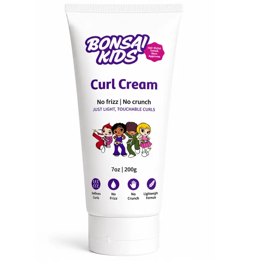 Bonsai Kids Curl Cream for Kids, Defines Curls & Helps Control Frizz, Lightweight Hair Styling Cream for Curly & Wavy Hair, Soft Touchable Curls, No Crunch, 7 oz