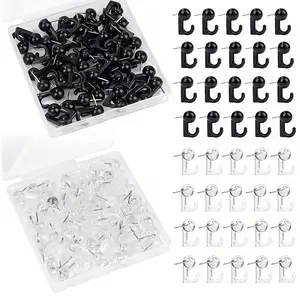 30pcs/box Pushpin Hooks, Thumbnail Plastic Head Corkboard Pushpin Hooks, Decorative Thumbnail Pushpin Hooks for Photo Wall, Bulletin Board, Home Wall, Home Office School Supplies