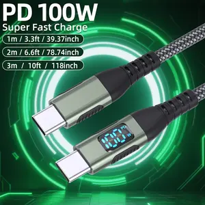 2pcs/5pcs USB-C to USB-C data cable with LED digital display, 100W (20V5A) fast charging, 480 Mbps data transfer, compatible for iPhone 15/16 Pro Max, MacBook Air/Pro, iPad Pro, Samsung Galaxy S24, S23, S22, Pixel, green, Type C Charging