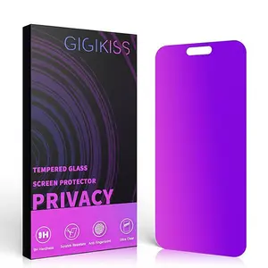 Compatible for iPhone 15 Pro Max Privacy Screen Protector 6.7 Inch, Purple Gradient Anti Spy Anti Blue Light HD Screen Protector Tempered Glass Easy Installation