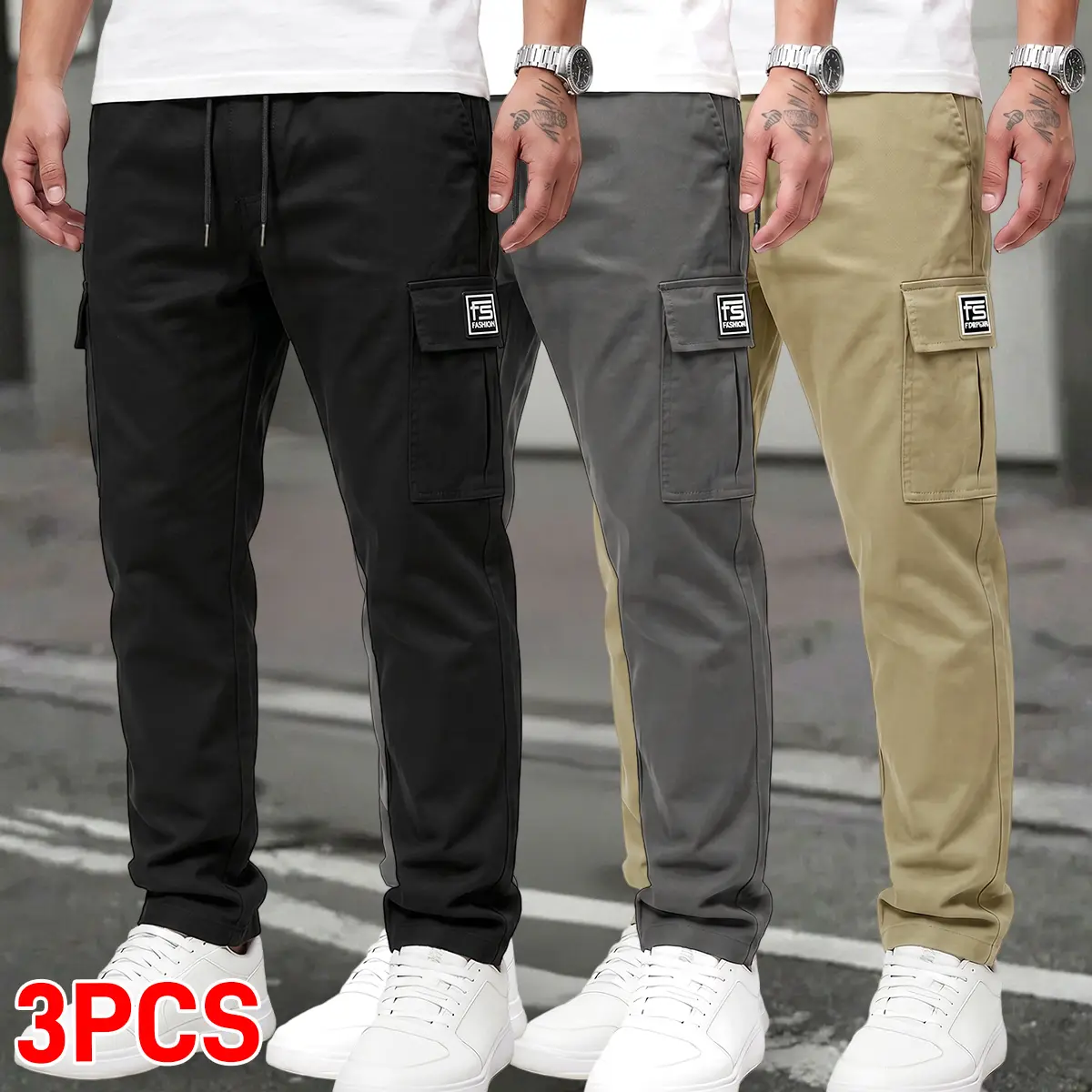 Men's Relaxed Fit Long Cargo Pants with Belt Loops, Large Side Flap Pockets + Hidden Zip Pocket, Breathable, Wrinkle-Free, Do Not Iron, Rugged Easy-Care, Solid Khaki & Olive for Work, Camping