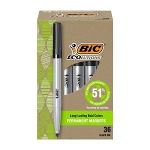 BIC Ecolutions Fine Permanent Markers, Fine Bullet Tip, 36-Count Pack Black Marker Set Made from 51% Recycled Plastic