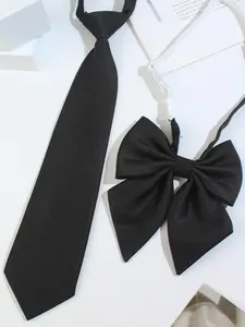 2024 New Style Solid Color Bow Tie Set, Fashionable Necktie & Hair Tie for Women & Girls, Casual Versatile Accessories for Daily Wear for Outfit Matching, Casual Elegant Tie, Plain Ties