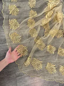 Gold Scalloped Floral Embroidered Lace