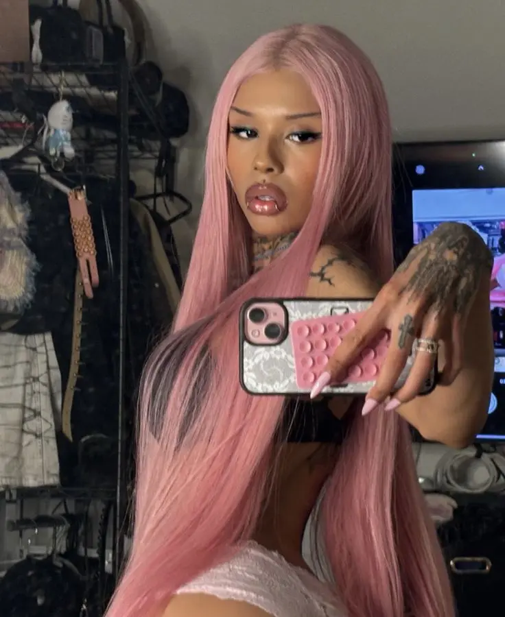 Women's 32-Inch Lace Frontal Light Pink Silky Straight Pre-Plucked Glueless Synthetic Material Wig for Daily, Party Use, Silky Straight Wigs, Synthetic Material Wigs