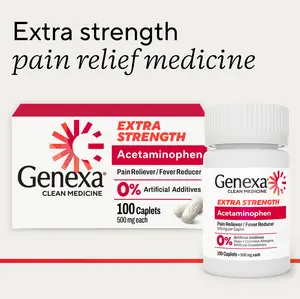 Genexa Clean Acetaminophen 500mg Extra Strength, Dye Free Pain Reliever Fever Reducer, 0% Artificial Additives, Pain Medicine for Adults, Relieves Headache, Backache, Minor Arthritis Pain, 100 Tablets