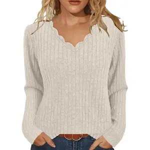 Womens Sweaters Casual Long Sleeve V Neck Lightweight Tunic Pullover Sweater Tops Knitwear Womenswear Leggings Shirts Knitting Apricot Basic Fitted Minimalist Vneck