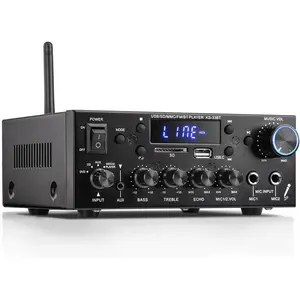 KS-33BT 2.1CH Stereo Audio Amplifier Receiver with  Subwoofer Output, RMS 60Wx2 Max 400Wx2 Mini BT Amp Home Theater Stereo Receiver,  5.0 HiFi Receiver w/MIC/Echo/USB/SD/AUX/FM