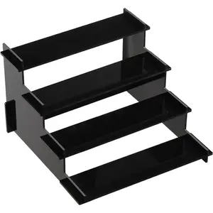 4 Tier Black Acrylic Display Risers, Perfume Organizer Stand, Cupcake Stand Holder, Shelf Risers for Display Stands for Funko POP Figure, Dessert Shelves for Party, Decoration
