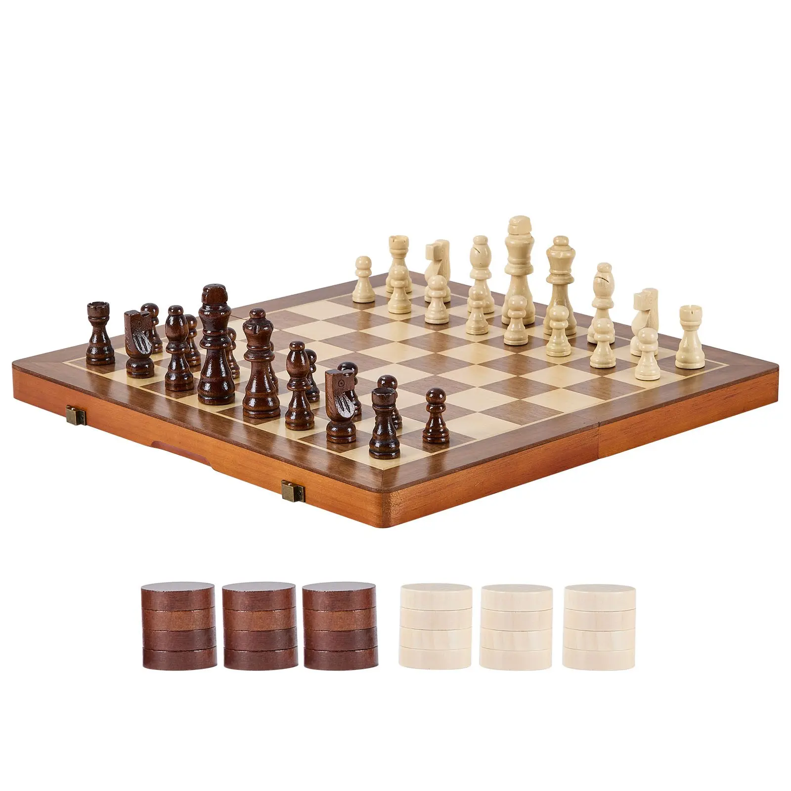 【FathersDayGift】VEVOR Magnetic Wooden Chess Set, 15 inch 2-IN-1 Chess Checkers Game Set, Folding Chess Board Games for Adults Kids, 2 Queens Portable Travel Gift Chess Set for Tournament Professional BeginnerSummervibes