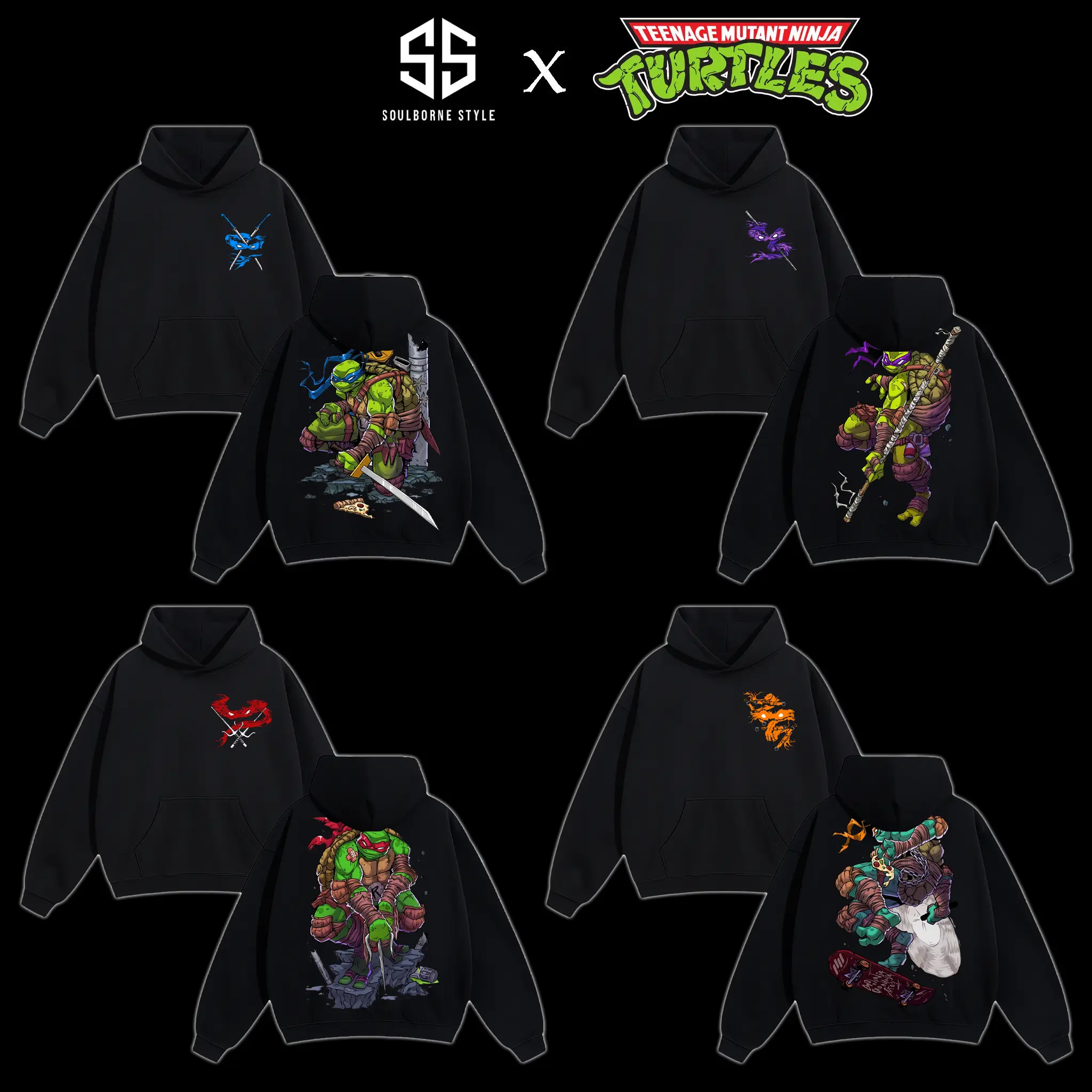 [Soulsborne Style] Teenage Mutant Ninja Turtles 2.0 Hoodie, Vintage TMNT Graphic Pullover T-shirt, Retro Cartoon Streetwear, Ninja Turtle Fan Apparel, 100% Cotton Unisex Hoodie, Gift for Men & Women