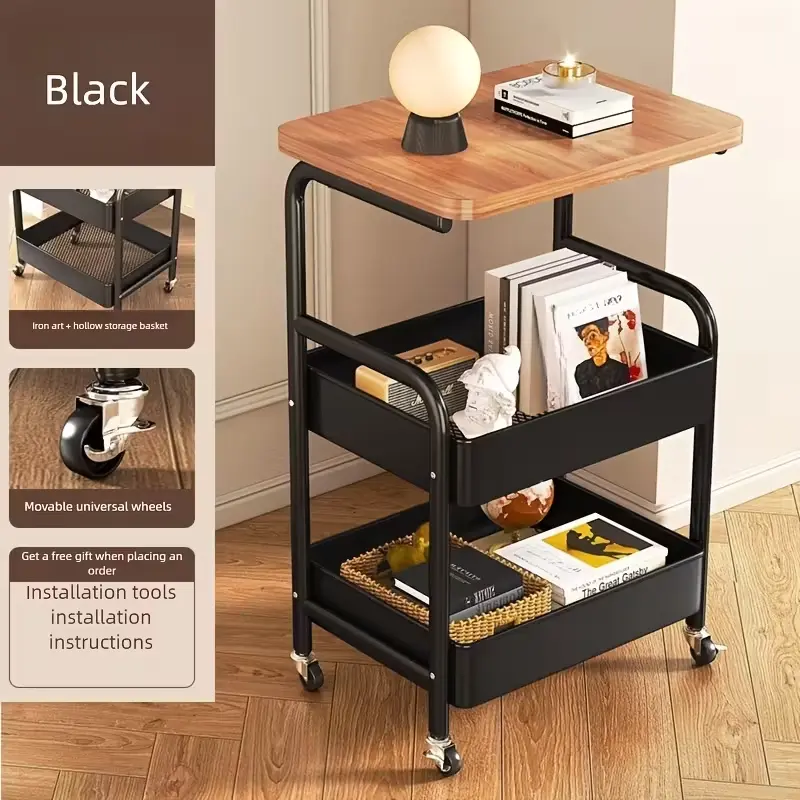 Rectangular Detachable Metal Storage Trolley - Durable Steel Frame, Portable Wheels, Multi-Tiered Snack Rack, 20-25kg Load Capacity, for Office Storage & Home Organization (Bedrooms, Kitchens)