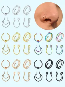 Fashionable Fake Nose Ring Hoop, Spiral Nose Ring, Fake Nose Rings for Women, Fake Lip Rings, Non Pierced Nose Lip Faux Body Piercing Jewelry for Women Men