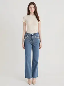 【Store exclusive】High Waist Wide Leg Denim Jeans Women Y2K Trend Rhinestone Bedazzled Sparkle Embellished Pants  jeans denim Women's Trouser