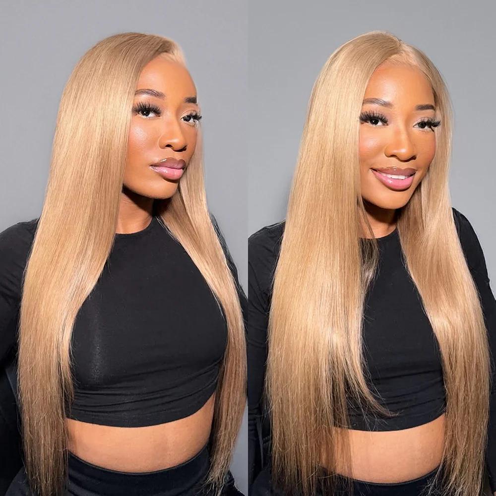 Megalook Milk Tea Brown Light Flaxen Brown Cozy Blonde 13x4 Transparent Lace Front Wig 6x5 Glueless Lace Closure Wigs Si