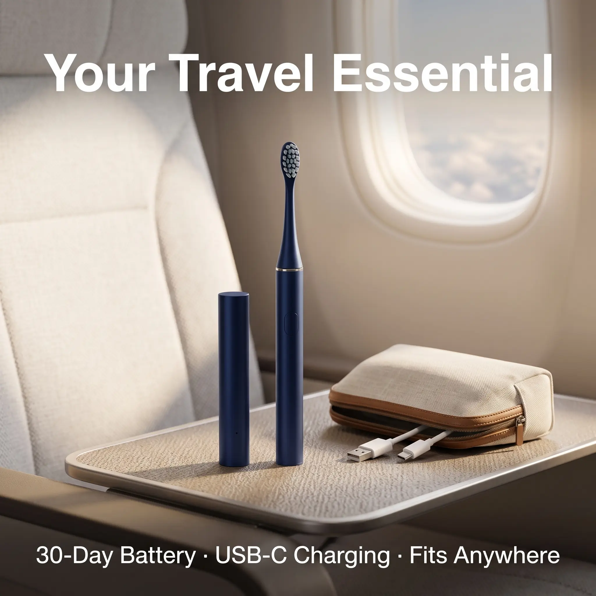 Made for Life on the Go Portable USB rechargeable vibrating travel toothbrush set, Convenient wall-mounted magnetic ring，30-Day Battery Life， supports USB-C charging, IPX7 waterproof rating, an essential electric toothbrush for travel