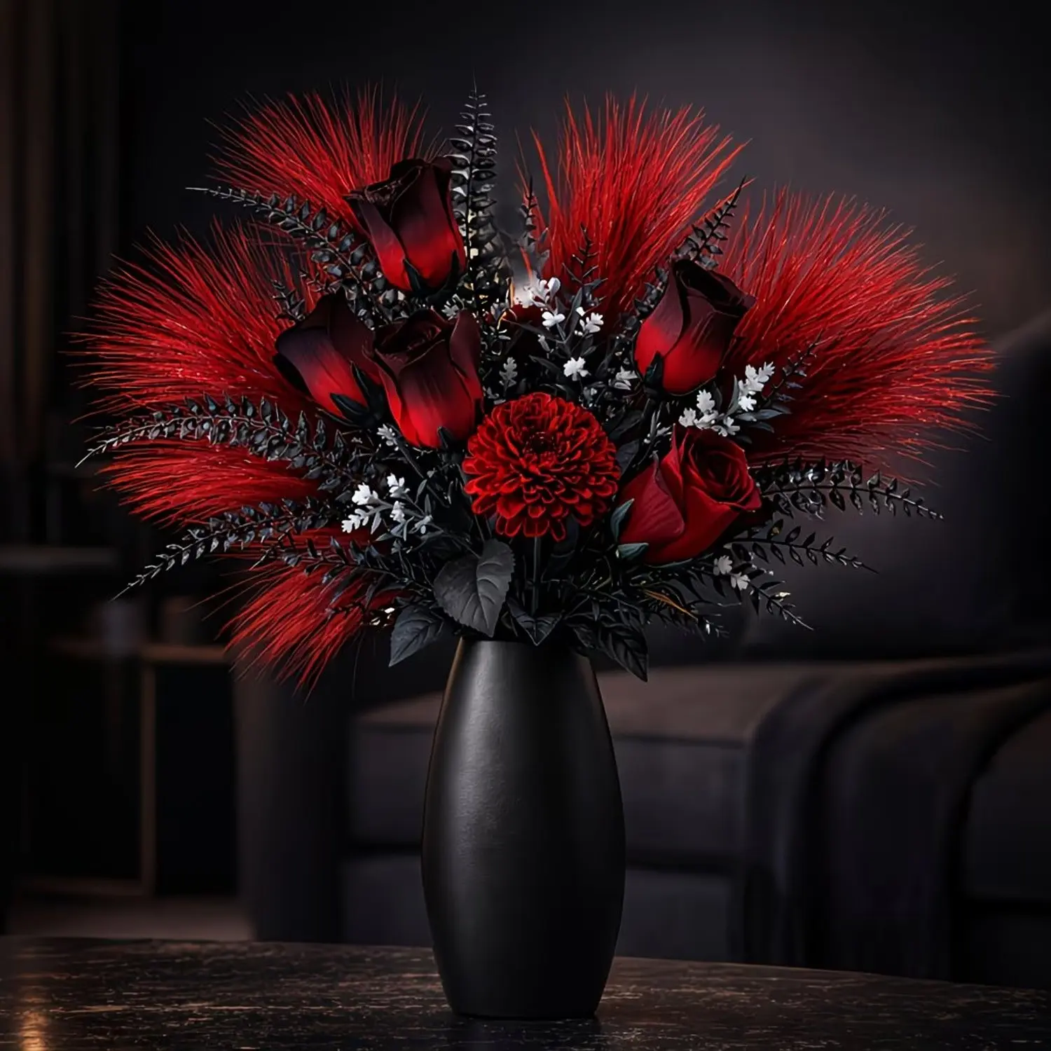 Luxury Artificial Flower Bouquet, Fake Bouquet, Fake Flowers, Decorative Faux Flower, Faux Flower Bouquets, and Deep Gradient Roses with Decorative Leaves, Flower Arrangements, Ideal for Home Decoration, Centerpiece, No Vase Included, Fake Floral Decor