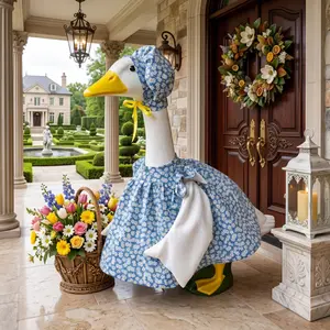 Porch Goose Outfits - Blue Floral Daisy Dress with Matching Bonnet for 23" Goose Statue - Spring Summer Prairie Style Yard Outdoor Garden Decor Goose Clothes Costume Patio Lawn Art Decoration